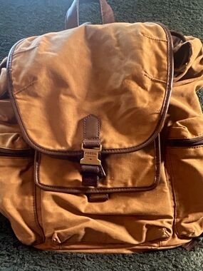 Fossil Tan Canvas Backpack with Brown Trim